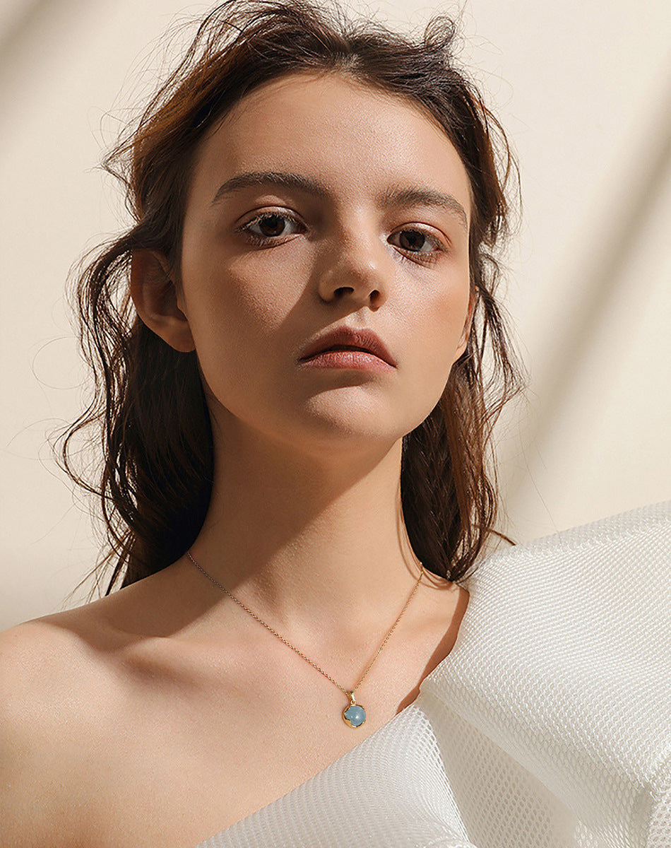 Serenemyst Sterling Silver Natural Aquamarine Pendant Healing Purity Necklace