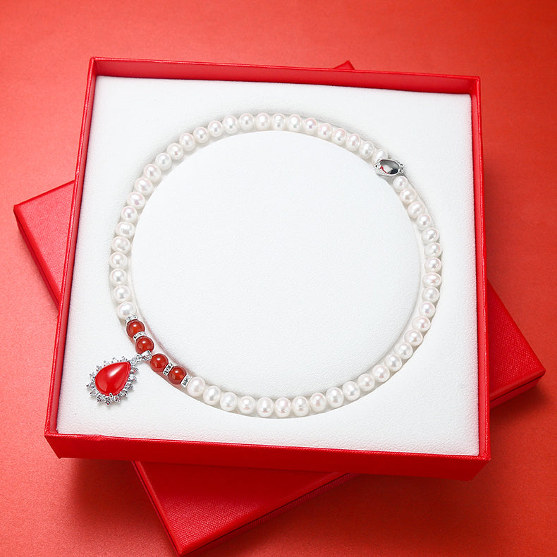 Serenemyst Natural White Round Pearl Zircon Pendant Purity Healing Necklace