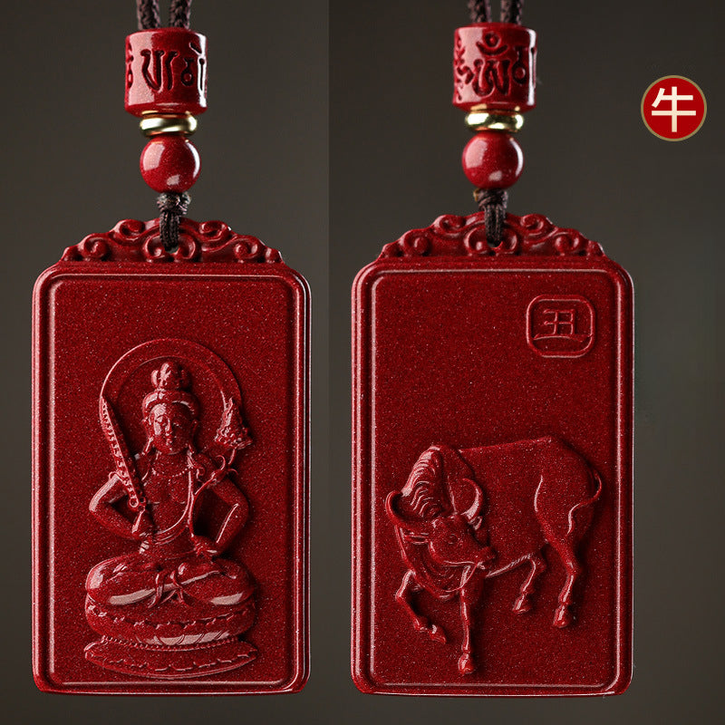 Serenemyst Natural Cinnabar Chinese Zodiac And Protection Buddha Pendant