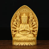 Serenemyst Handmade Big Leaf Boxwood Buddha Statue Protection Decoration