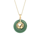 Serenemyst Natural Hetian Jade and Gold Double Koi Fish Fortune Pendant Necklace