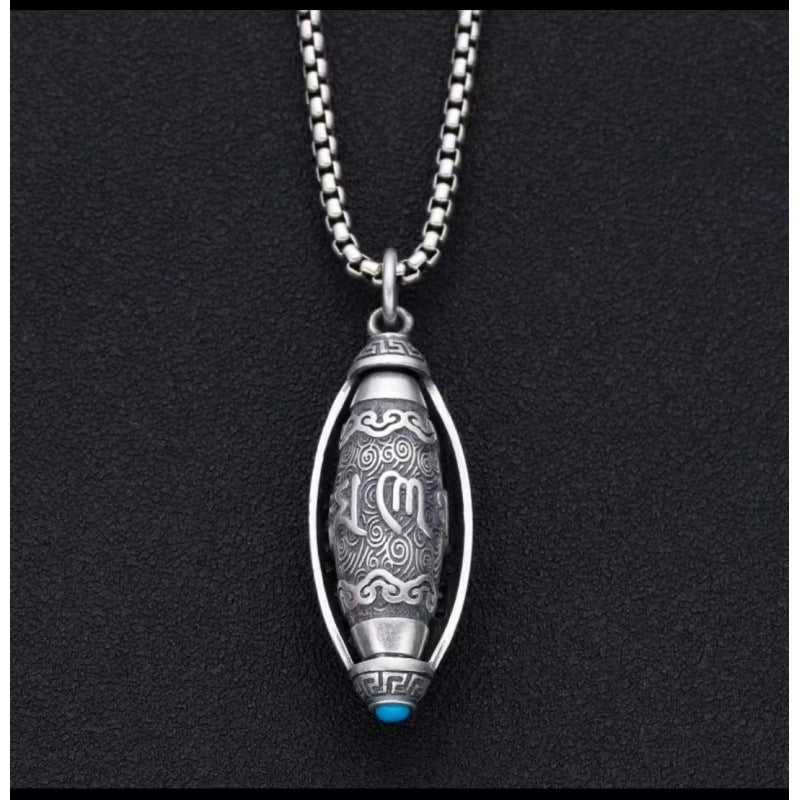 Serenemyst Tibetan Six-Word Mantra Prayer Wheel Protection Pendant Necklace