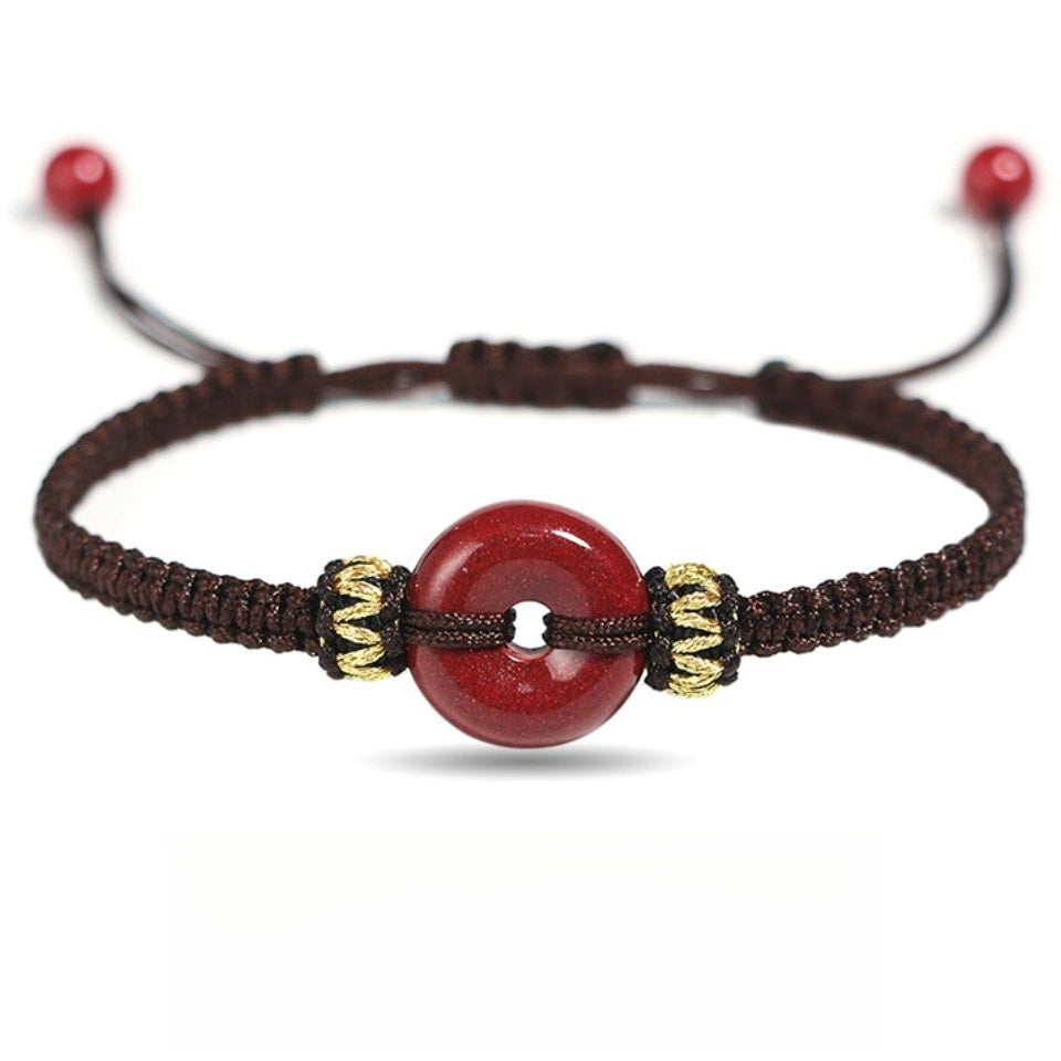 Serenemyst Red String Natural Cinnabar Peace Buckle Protection Bracelet