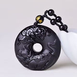 Serenemyst Natural Obsidian Carved Chinese Zodiac Peace Buckle Protection Pendant