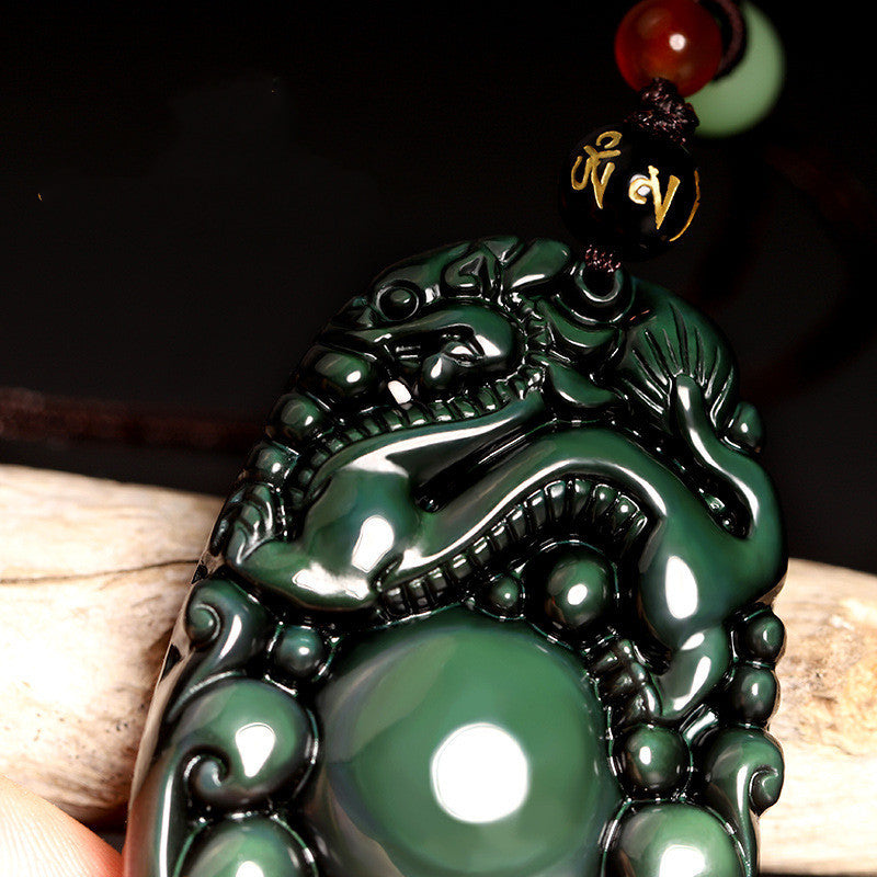 Serenemyst Rainbow Eye Ice Obsidian Dragon Pixiu Pendant