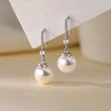 Serenemyst Natural Round Pearl Sterling Silver Inlaid Zircon Healing Earrings