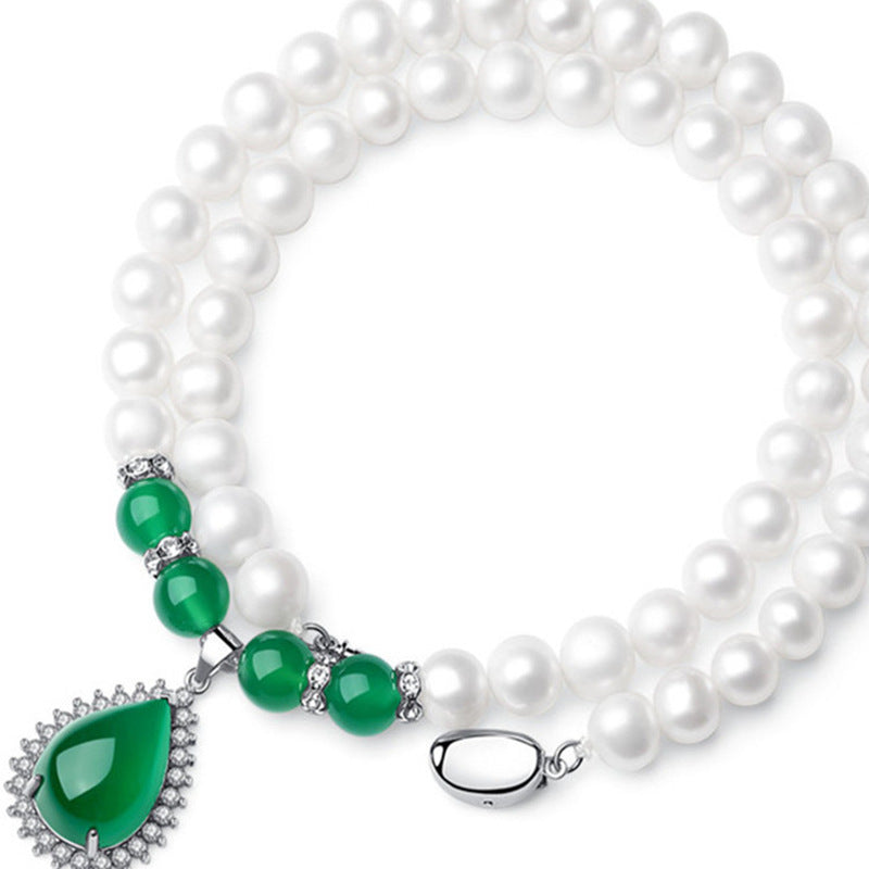 Serenemyst Natural White Round Pearl Zircon Pendant Purity Healing Necklace