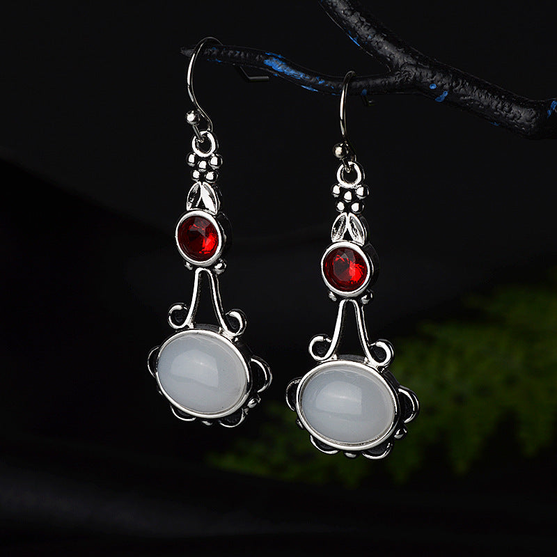 Serenemyst Copper Silver-Plated Moonstone and Agate Healing Purity Earrings