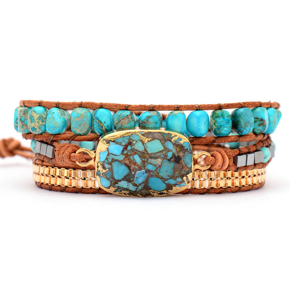 Serenemyst Handmade Woven Leather Rope Turquoise Protection Bracelet
