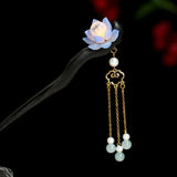 Serenemyst Classical Chinese Style Luminous Lotus Tassel Healing Hairpin
