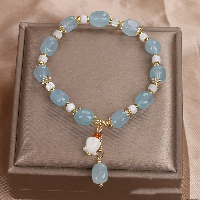 Serenemyst Natural Aquamarine Floral Pendant Healing Peace Bracelet