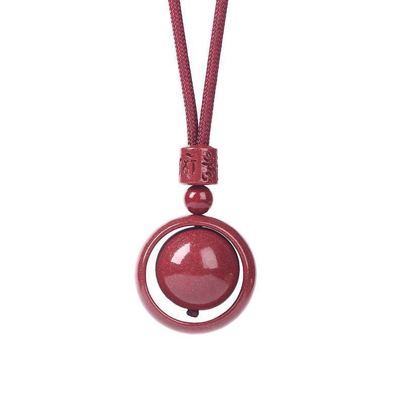 Serenemyst Natural Cinnabar Six-Word Mantra Single Bead Protection Pendant Necklace