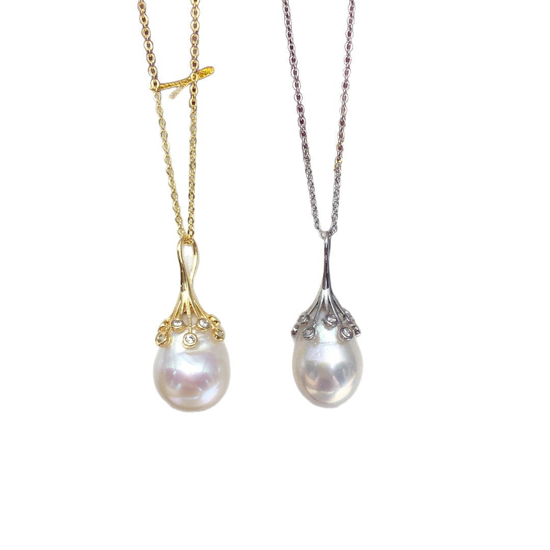 Serenemyst Natural Water Drop Pearl Alloy Chain Purity Healing Necklace