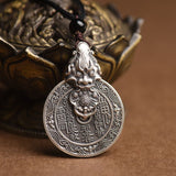 Serenemyst Sterling Silver Pixiu Bagua Coin Pendant Protection Necklace