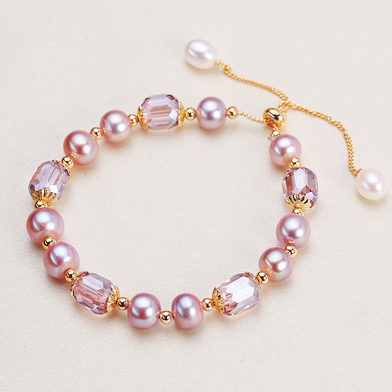 Serenemyst Natural Pearl Amethyst Copper Gold-Plated Healing Purity Bracelet