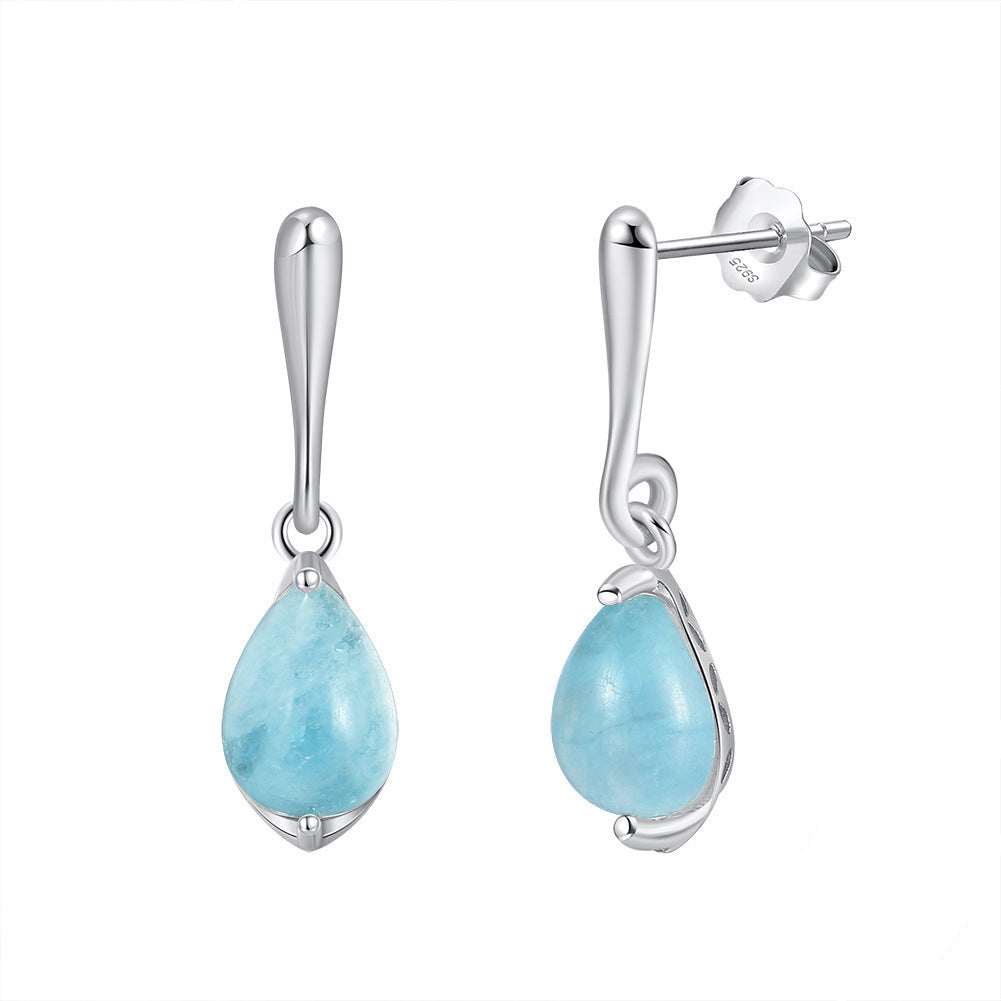 Serenemyst Sterling Silver Natural Aquamarine Water Drop Pendant Healing Earrings