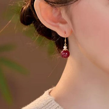 Serenemyst Vintage Sterling Silver Gold-Plated Cinnabar Fortune Protection Earrings