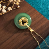 Serenemyst Natural Hetian Jade and Gold Double Koi Fish Fortune Pendant Necklace