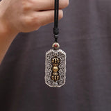 Serenemyst Silver-Plated Copper Eight Treasures Pattern Square Pendant with Vajra for Protection