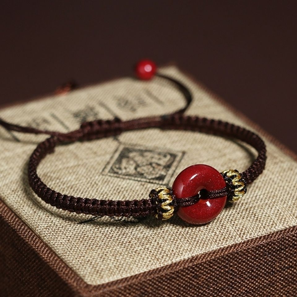 Serenemyst Red String Natural Cinnabar Peace Buckle Protection Bracelet