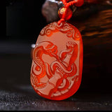Serenemyst Natural Red Agate Carved Chinese Zodiac Protection Pendant