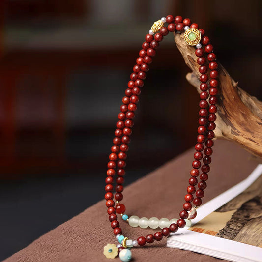 Serenemyst Lobular Red Sandalwood Bell And Drum Wisdom Mala Bracelet