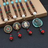 Serenemyst Vintage Nepalese Style Pendant Turquoise Wooden Mala Beads Peace Necklace