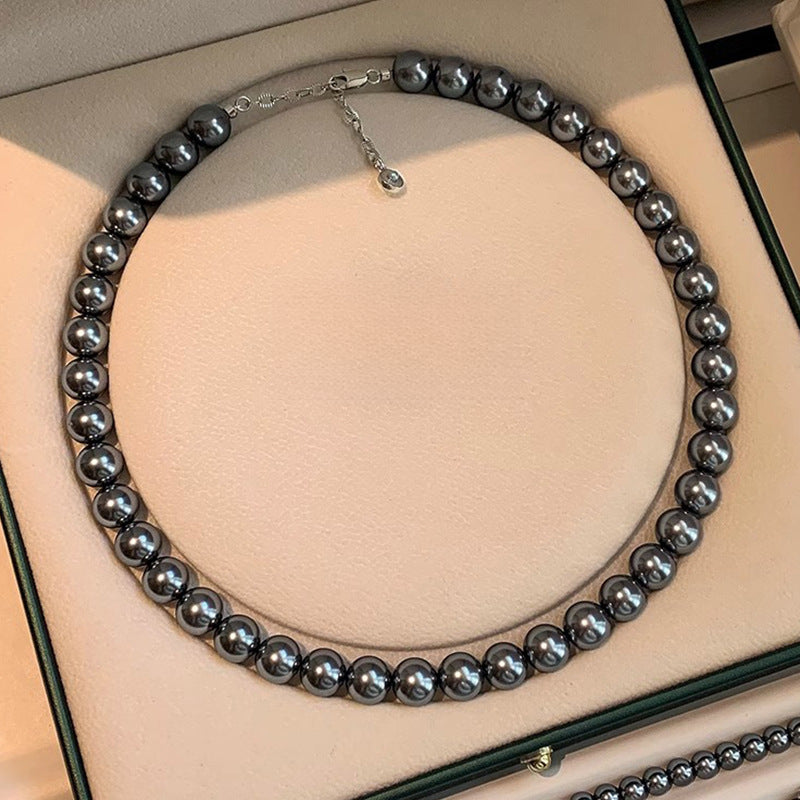 Serenemyst Natural Round Black Pearl Purity Calm Necklace