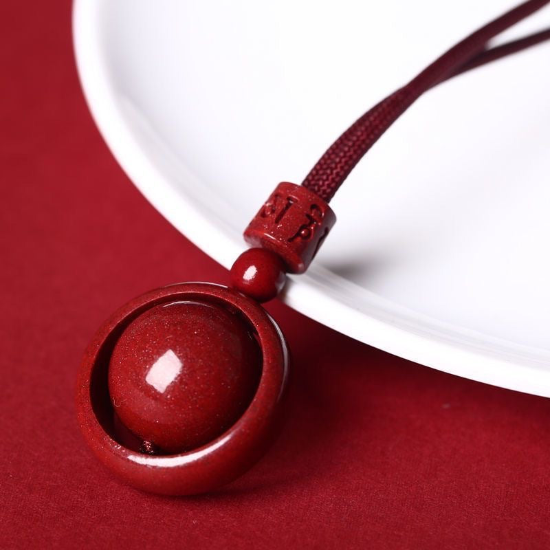 Serenemyst Natural Cinnabar Six-Word Mantra Single Bead Protection Pendant Necklace