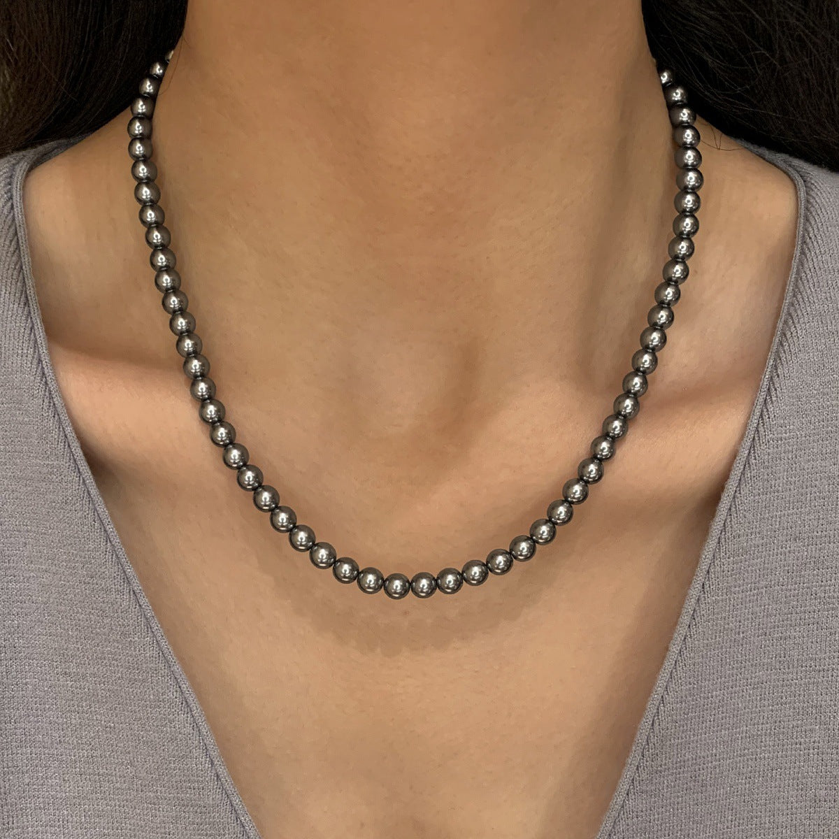 Serenemyst Natural Round Black Pearl Purity Calm Necklace