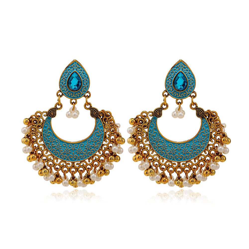 Serenemyst Handmade Vintage Gemstone Hollow Bell Pendant Blessing Earrings
