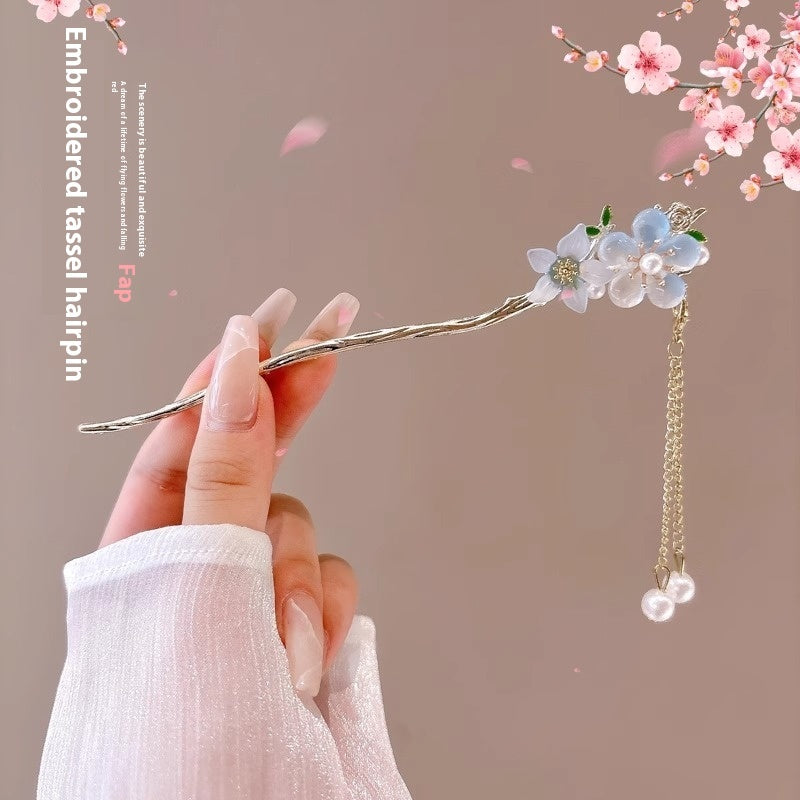 Serenemyst Classical Chinese Style Peach Blossom Tassel Healing Hairpin