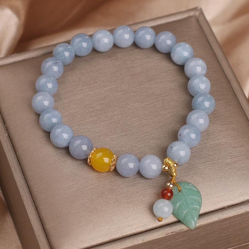 Serenemyst Natural Aquamarine Leaf Jade Pendant Healing Purity Bracelet
