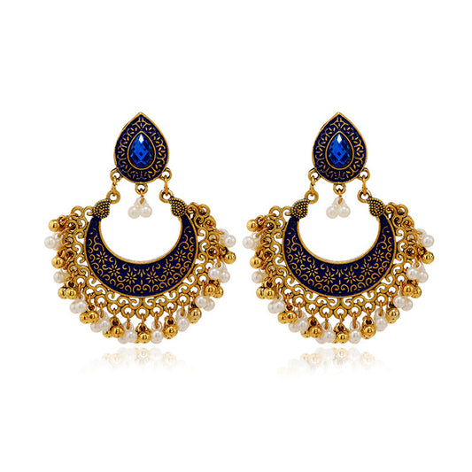 Serenemyst Handmade Vintage Gemstone Hollow Bell Pendant Blessing Earrings