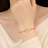 Serenemyst Red String Golden Snake Jade Peace Buckle Fortune Bracelet