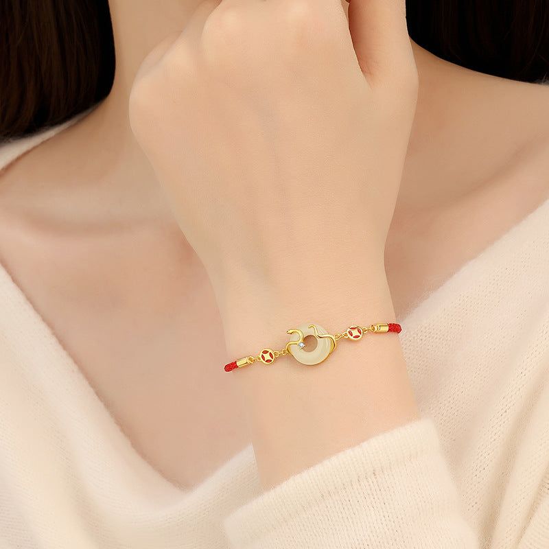 Serenemyst Red String Golden Snake Jade Peace Buckle Fortune Bracelet