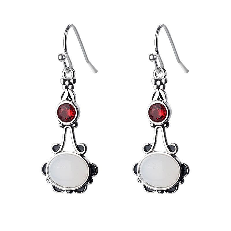 Serenemyst Copper Silver-Plated Moonstone and Agate Healing Purity Earrings