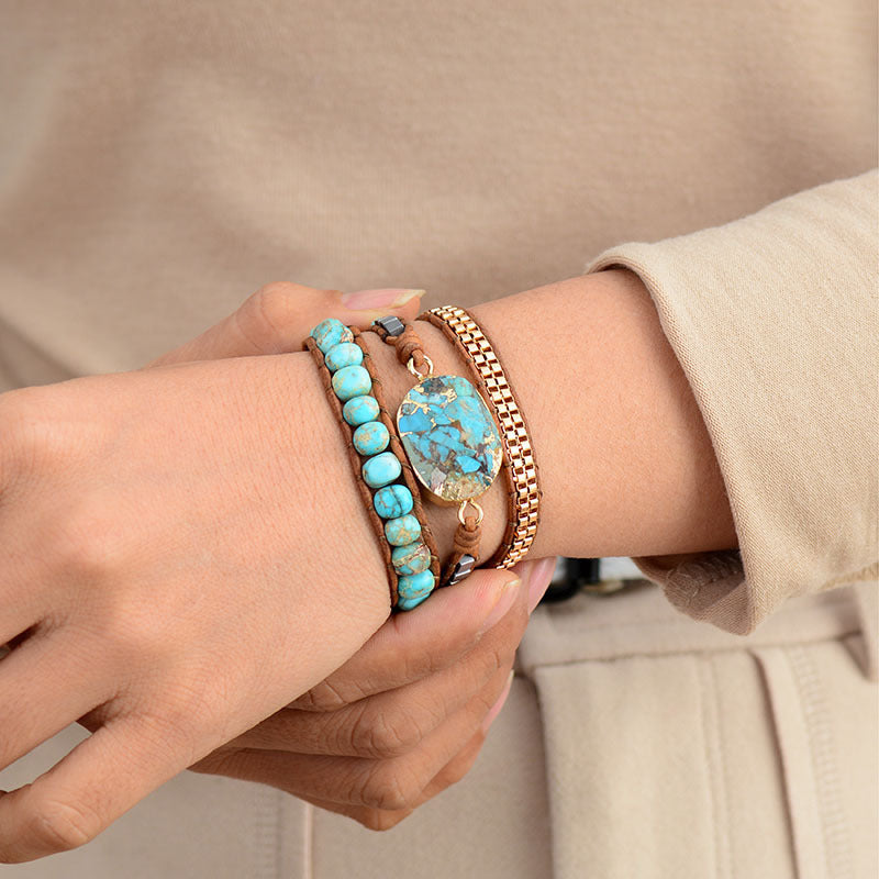 Serenemyst Handmade Woven Leather Rope Turquoise Protection Bracelet