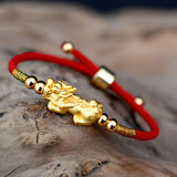 Serenemyst Red String Sterling Silver Gold-plated Pixiu Protection Wealth Bracelet