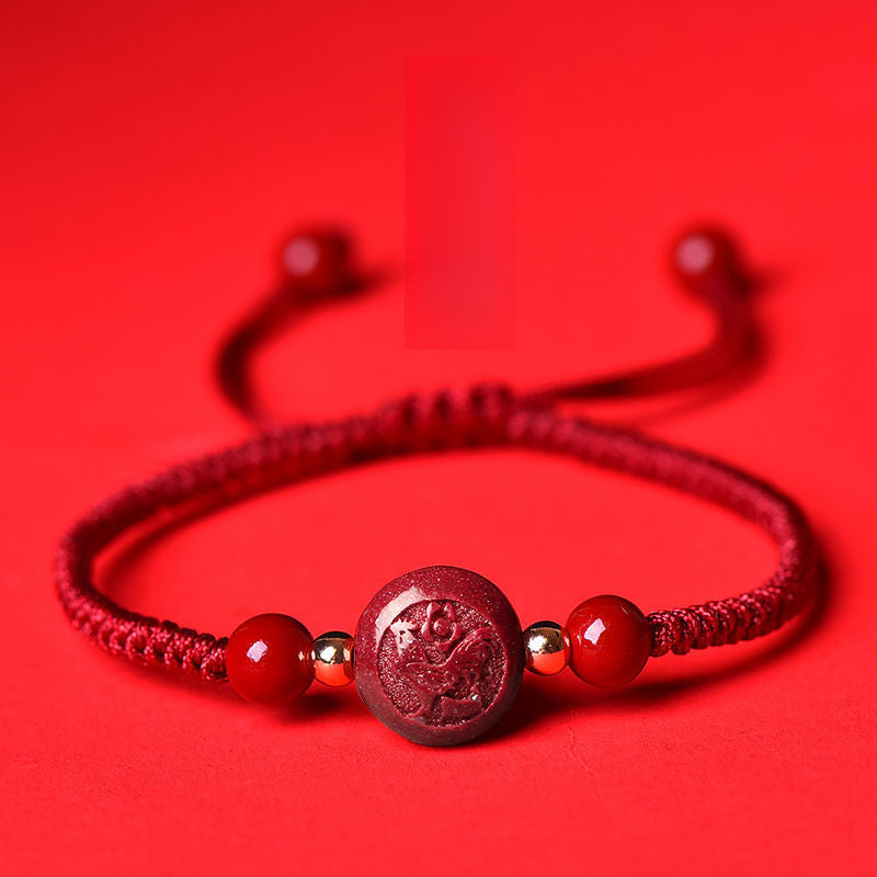 Serenemyst Red String Cinnabar Carved Chinese Zodiac Protection Bracelet