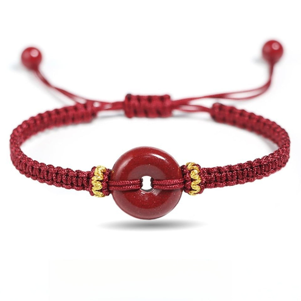 Serenemyst Red String Natural Cinnabar Peace Buckle Protection Bracelet