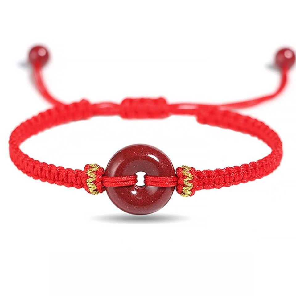 Serenemyst Red String Natural Cinnabar Peace Buckle Protection Bracelet