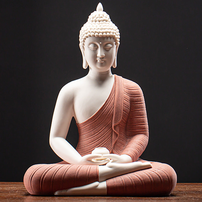 Serenemyst Colorful Ceramic Sakyamuni Buddha Statue Protection Lamp Decoration
