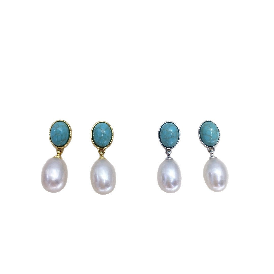 Serenemyst Natural Water Drop Pearl Turquoise Purity Earrings