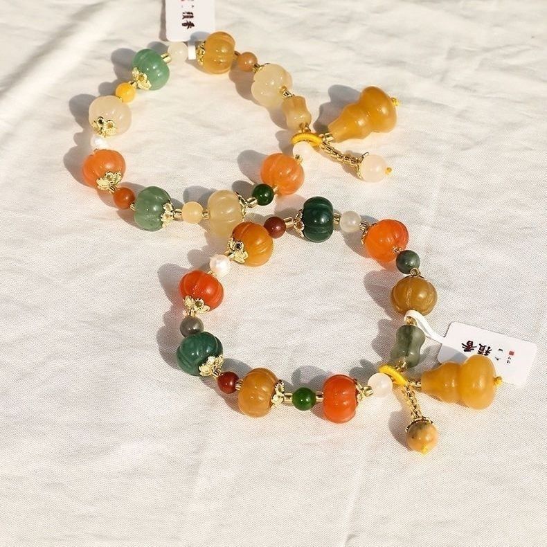 Serenemyst Bodhi Seed Golden Pumpkin White Lotus Wealth Bracelet
