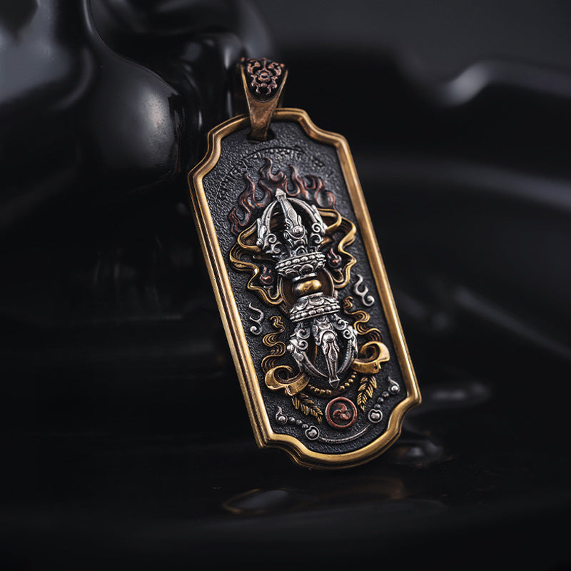 Serenemyst Tibetan 925 Sterling Silver Copper Vajra Pendant Protection Necklace