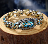 Serenemyst Tibetan Six-Word Mantra Dzi Bead Turquoise Silver Lucky  Rotatable Bracelet