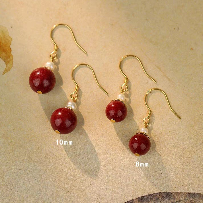 Serenemyst Vintage Sterling Silver Gold-Plated Cinnabar Fortune Protection Earrings