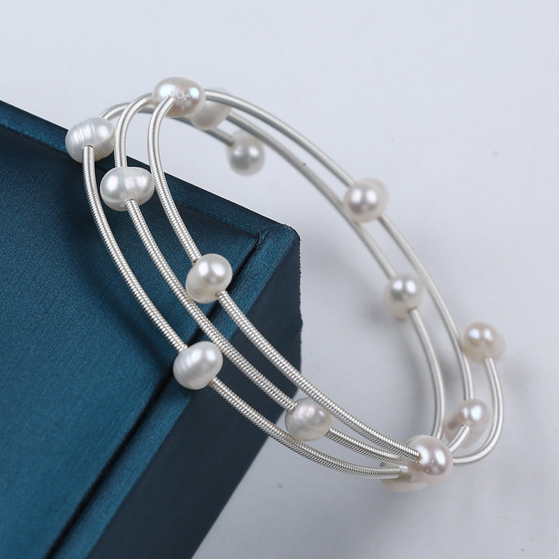 Serenemyst Natural Round Pearl Copper Silver-Plated  Healing Purity Bracelet