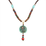 Serenemyst Vintage Nepalese Style Pendant Turquoise Wooden Mala Beads Peace Necklace